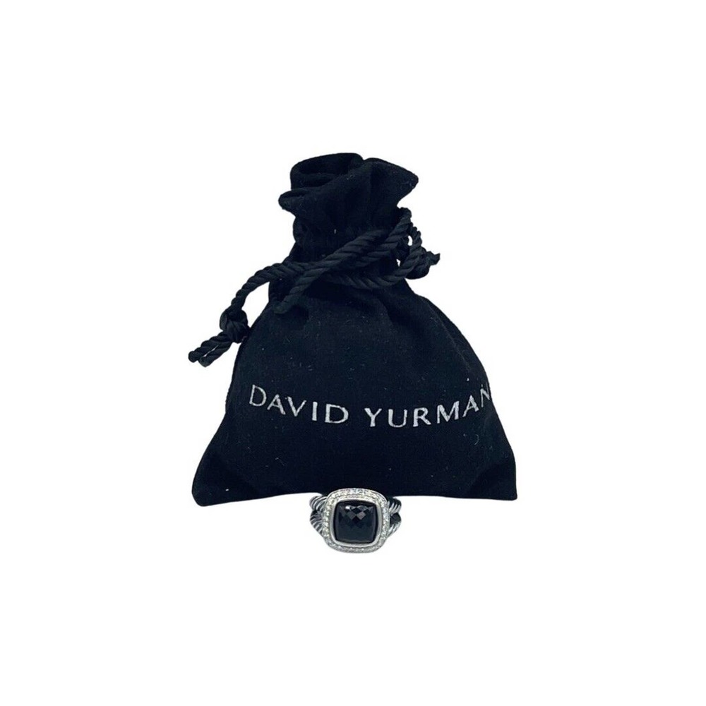 David Yurman Sterling Silver Albion Ring 11mm with Black Onyx and Diamonds 9
